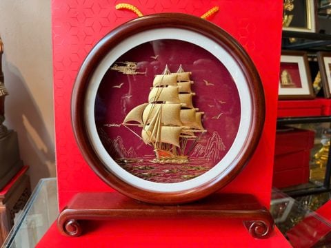 Quà tặng mạ vàng: tranh thuyền buồm mạ vàng 24k 33x33cmx5,6cm