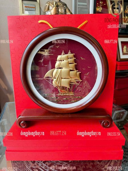 Quà tặng mạ vàng: tranh thuyền buồm mạ vàng 24k 33x33cmx5,6cm