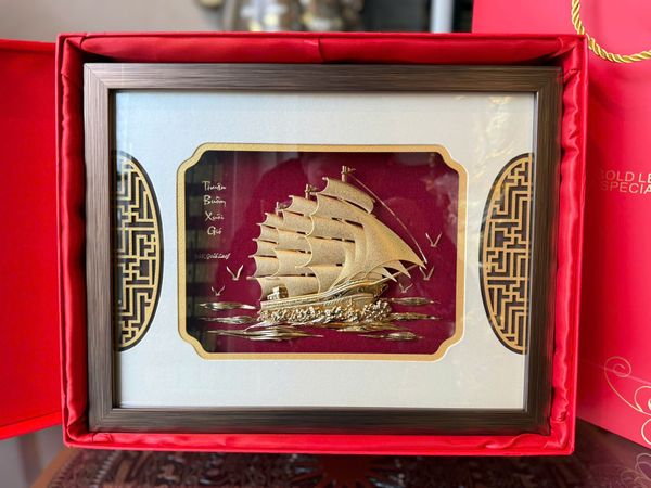 Tranh thuyền buồm mạ vàng 24k 26x33cm