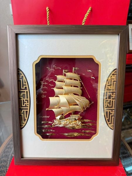 Tranh thuyền buồm mạ vàng 24k 26x33cm