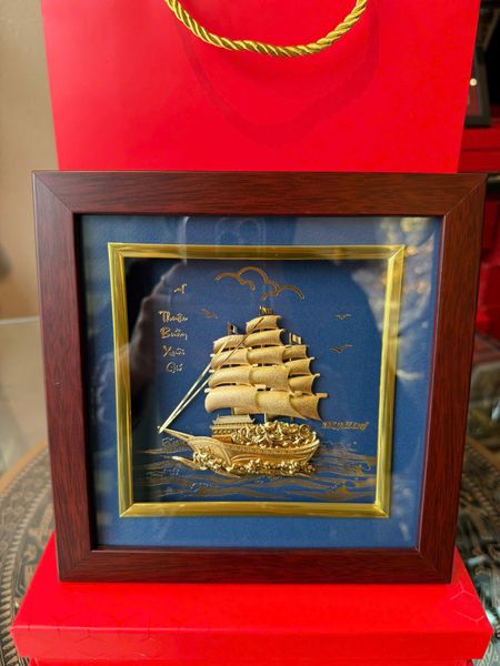 Quà tặng mạ vàng: Tranh thuyền buồm mạ vàng 24k 20x20cm