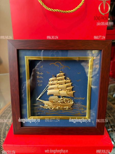 Quà tặng mạ vàng: Tranh thuyền buồm mạ vàng 24k 20x20cm