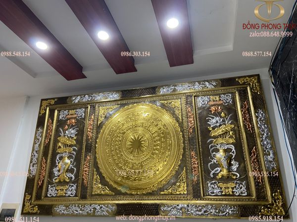 Tranh trống đồng Đông Sơn 1m2*2m3 dát vàng bạc