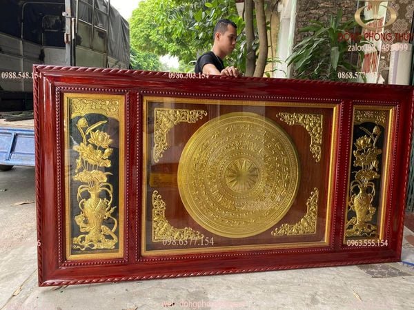 Tranh trống đồng 1m2*2m3 bằng đồng dát vàng