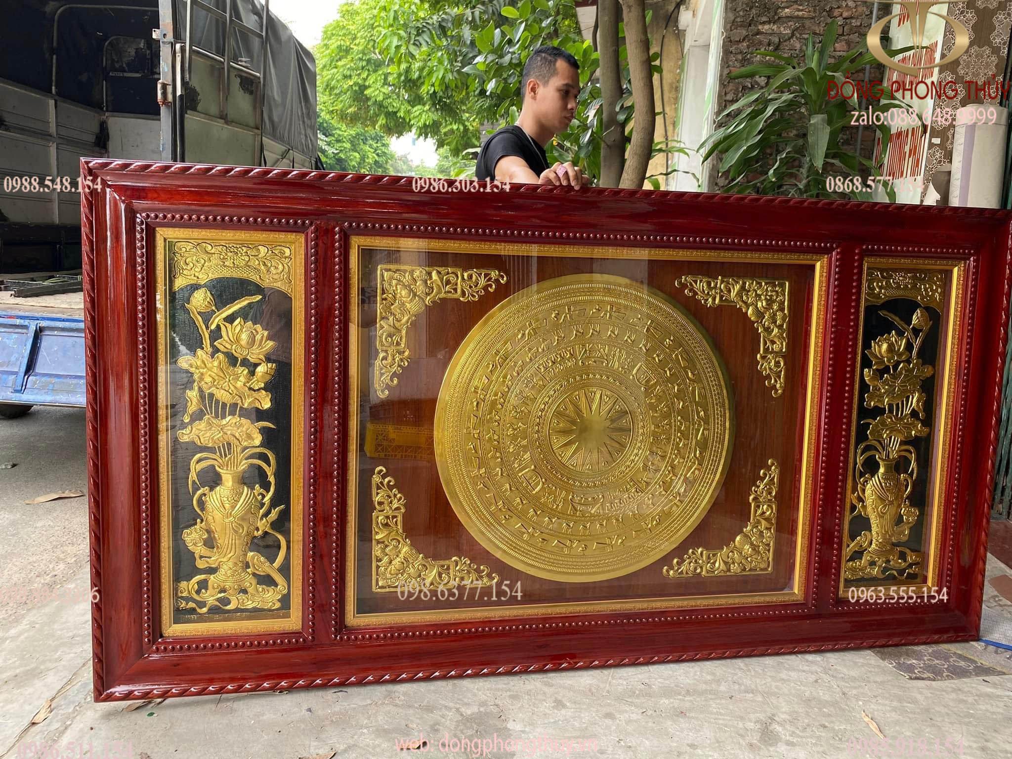 Tranh trống đồng 1m2*2m3 bằng đồng dát vàng