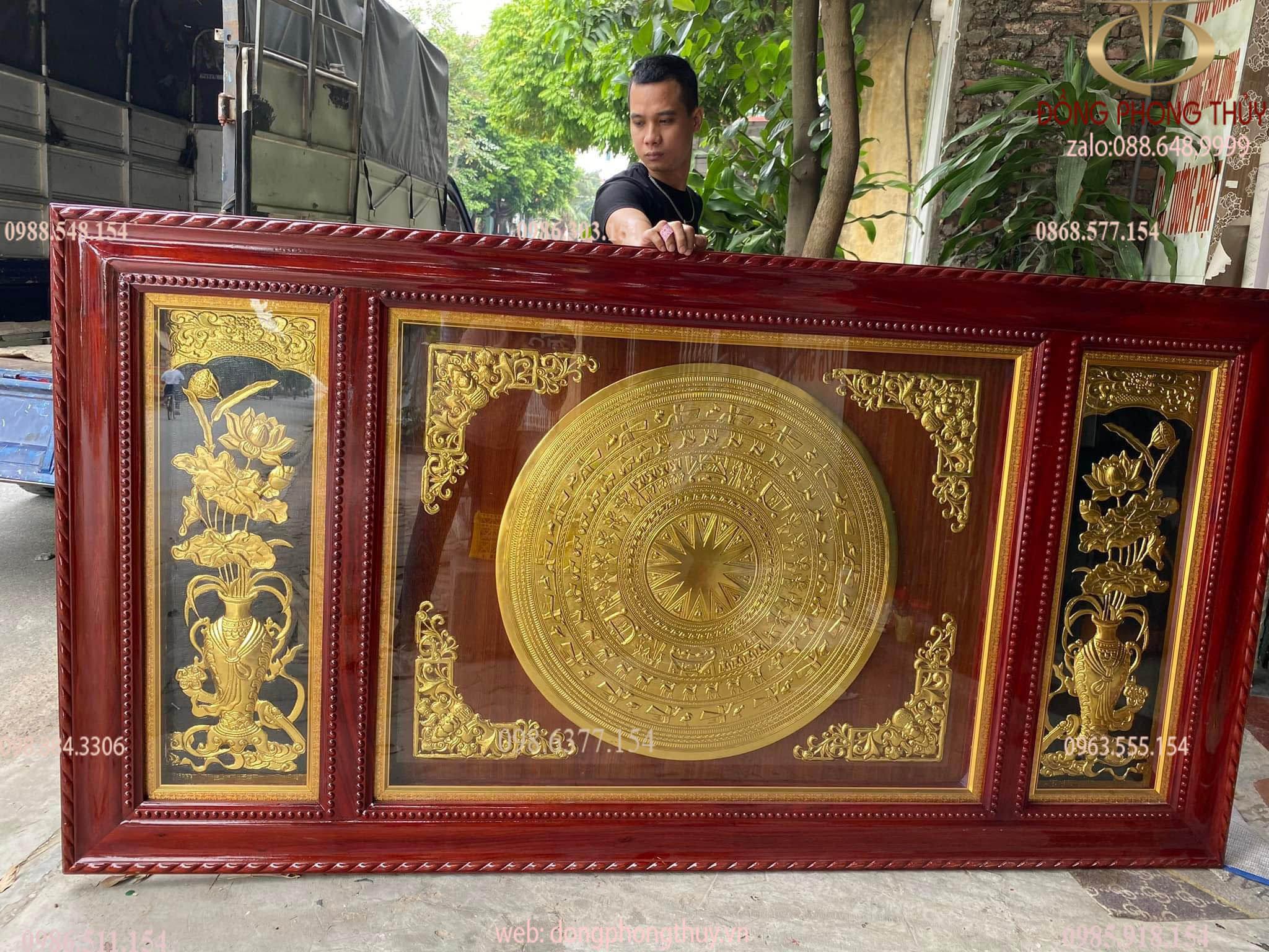 Tranh trống đồng 1m2*2m3 bằng đồng dát vàng