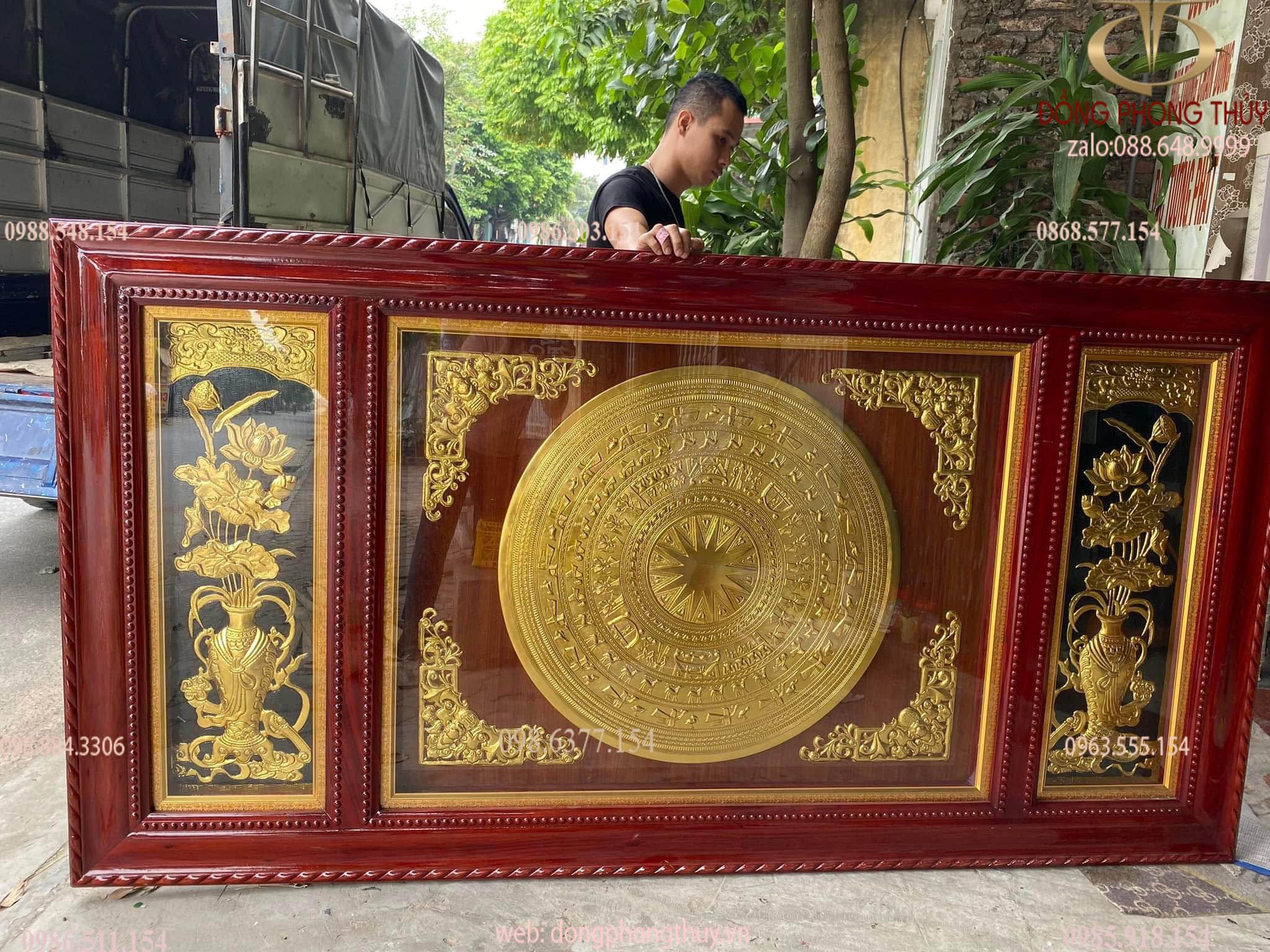 Tranh trống đồng 1m2*2m3 bằng đồng dát vàng