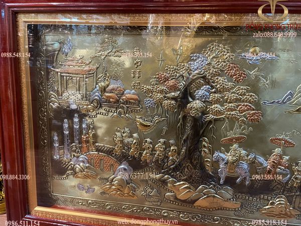 Tranh vinh quy bái tổ bằng đồng dát vàng 74*114