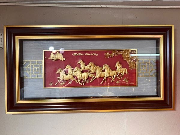 Tranh mã đáo thành công mạ vàng 24k 42x81cm