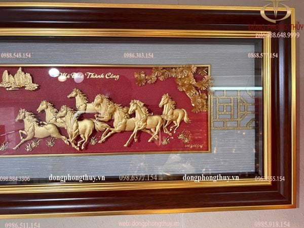 Tranh mã đáo thành công mạ vàng 24k 42x81cm