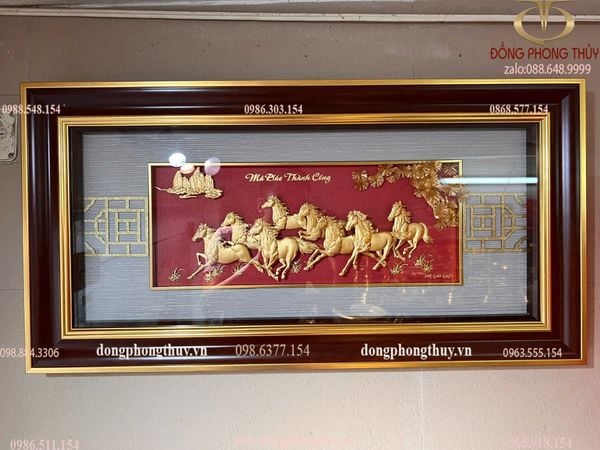 Tranh mã đáo thành công mạ vàng 24k 42x81cm