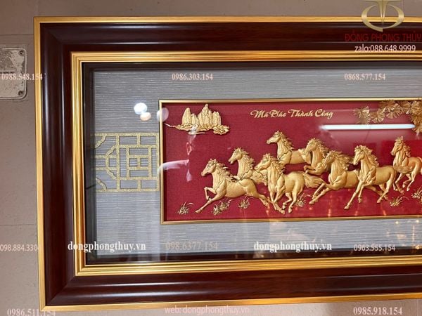Tranh mã đáo thành công mạ vàng 24k 42x81cm