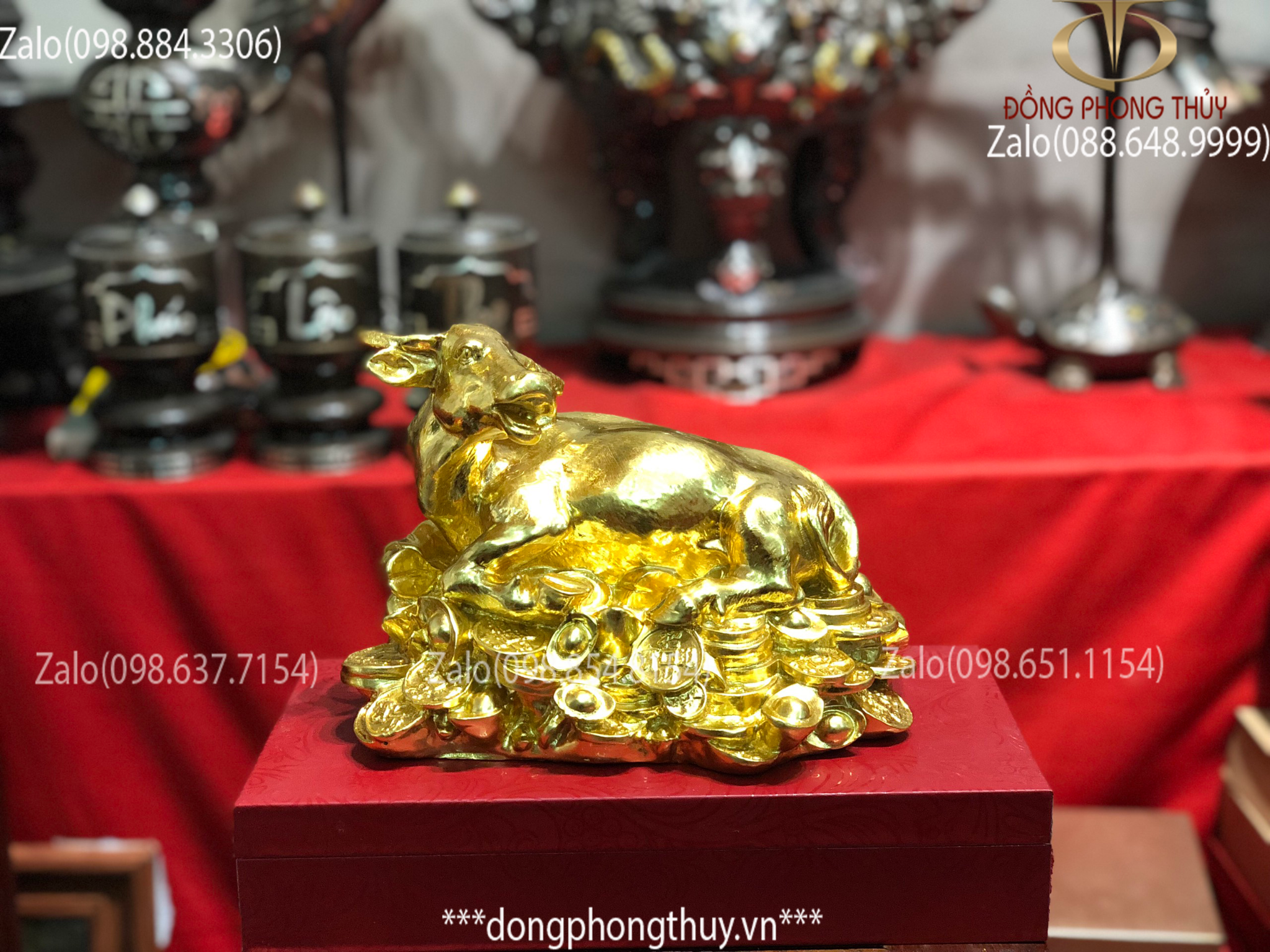 tượng trâu bằng đồng thếp vàng 24k