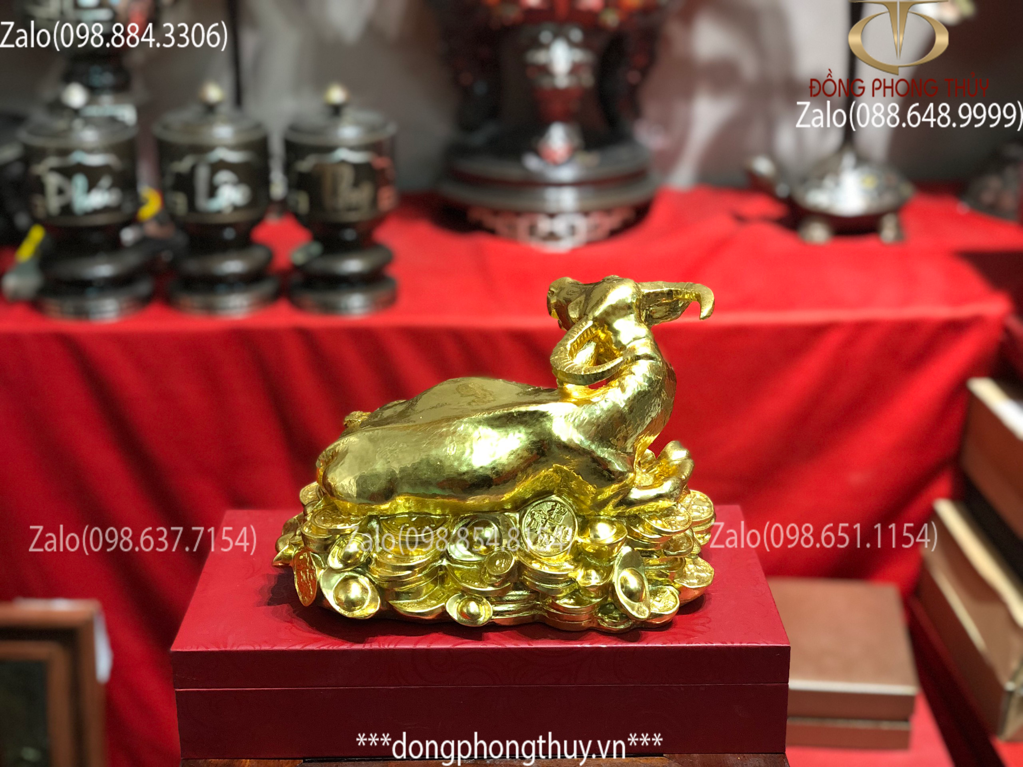 tượng trâu bằng đồng thếp vàng 24k