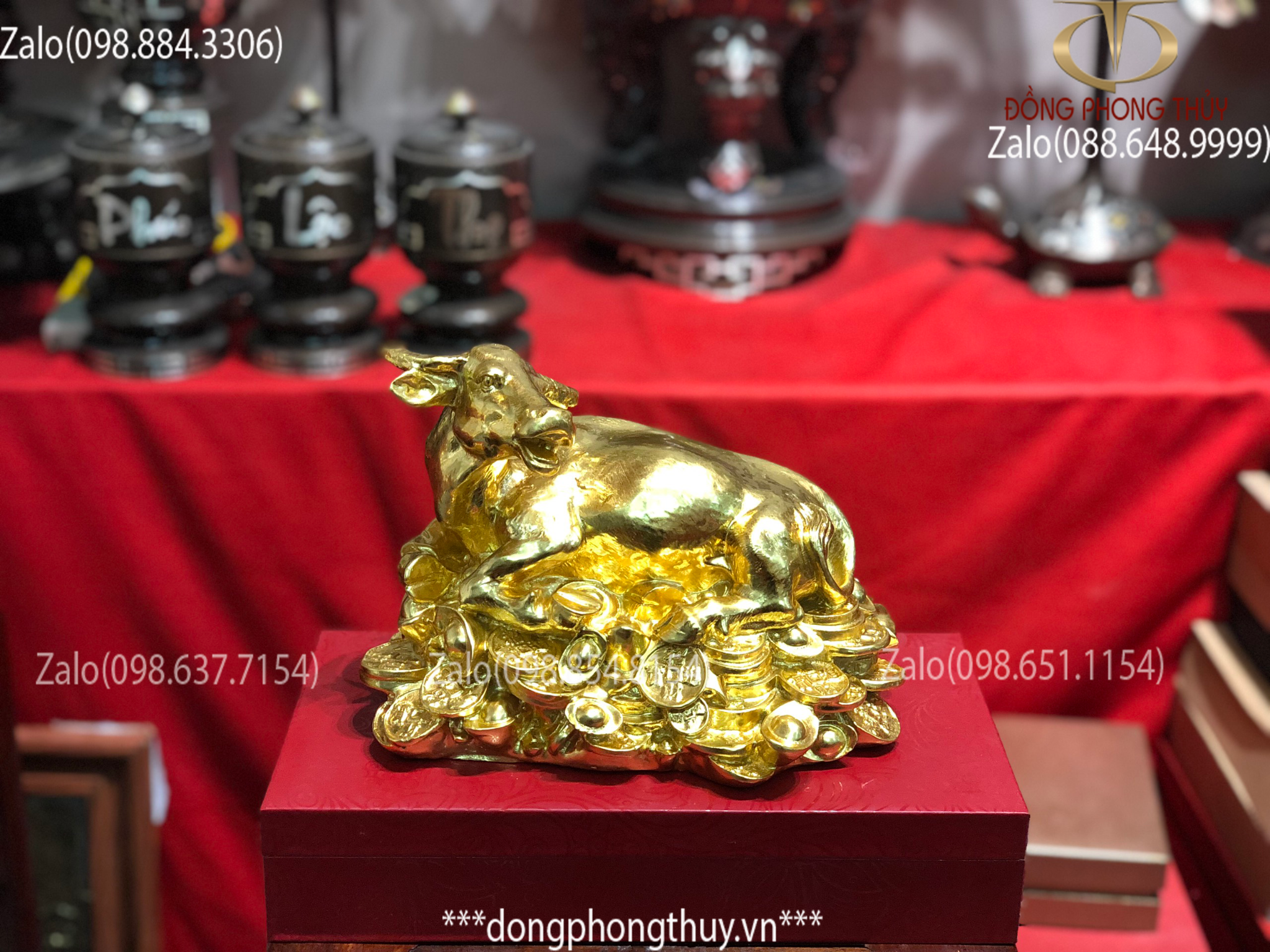 tượng trâu bằng đồng thếp vàng 24k