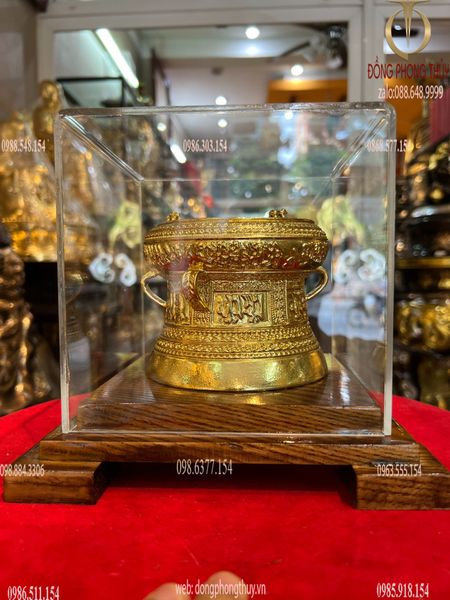 Trống đồng 12cm dát vàng 24k