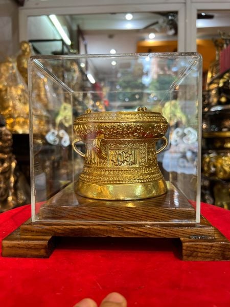 Trống đồng 12cm dát vàng 24k