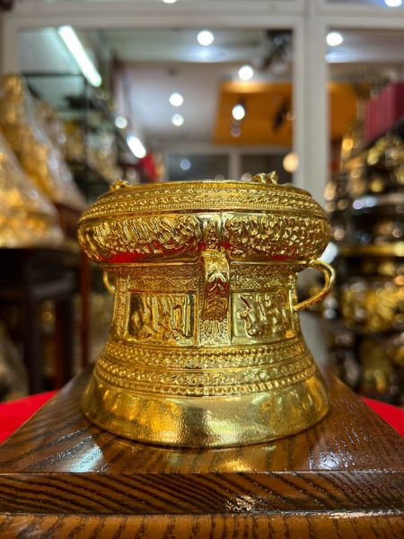 Trống đồng 12cm dát vàng 24k