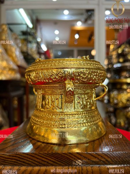 Trống đồng 12cm dát vàng 24k