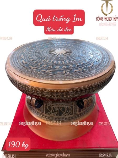 Trống đồng Đông Sơn 80cm 125kg bằng đồng đỏ hoa văn nổi