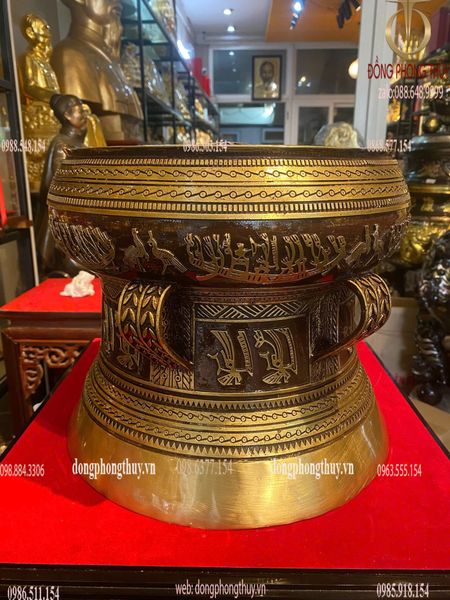 Quả trống đồng Đông Sơn đường kính 35cm hun nâu