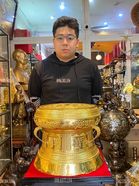 Trống đồng 40cm dát vàng 24k