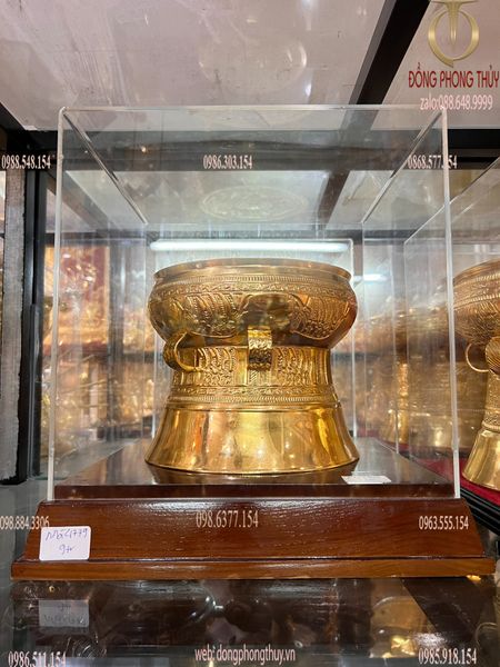 Trống đồng đông sơn đường kính 20cm dát vàng 24K