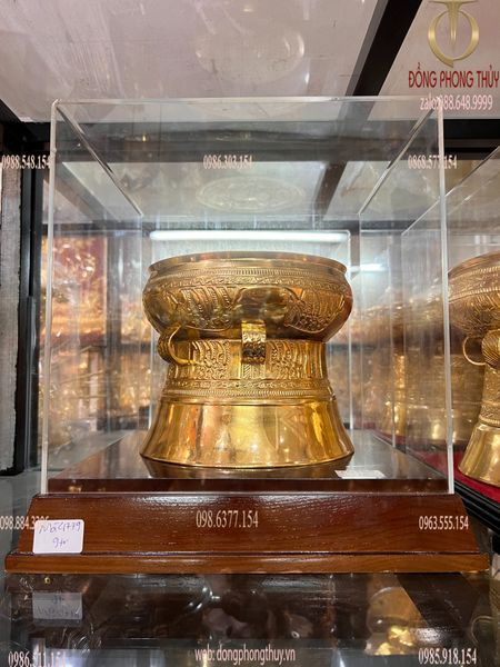 Trống đồng đông sơn đường kính 20cm dát vàng 24K