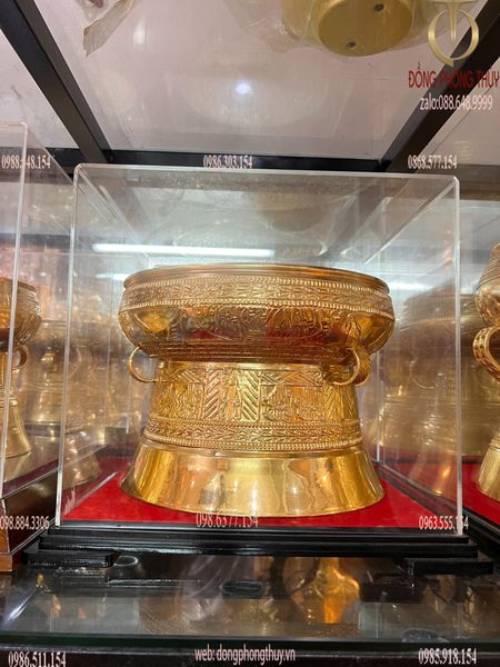 Trống đồng đông sơn đường kính 30cm dát vàng 24K