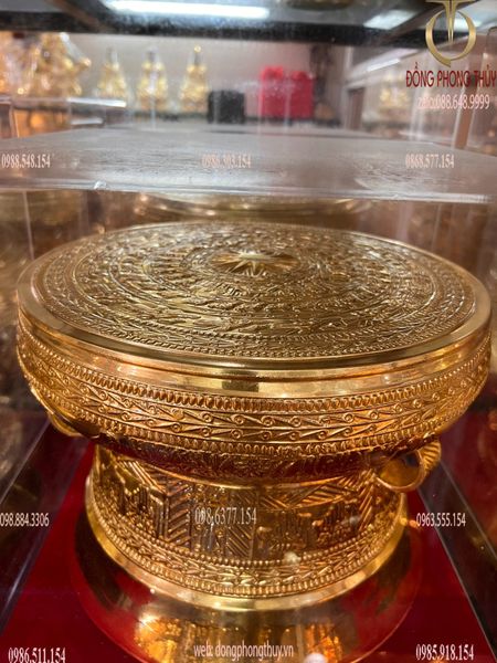 Trống đồng đông sơn đường kính 30cm dát vàng 24K