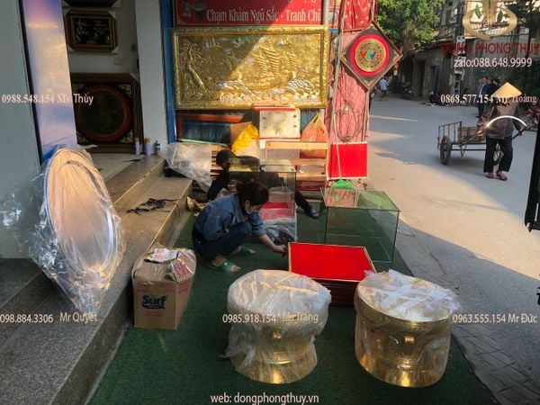 Trống Đồng Đông Sơn 50cm nặng 30kg bằng đồng đỏ dát vàng