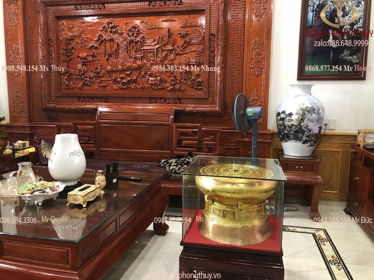 Trống Đồng Đông Sơn bằng đồng đỏ dát vàng 24k