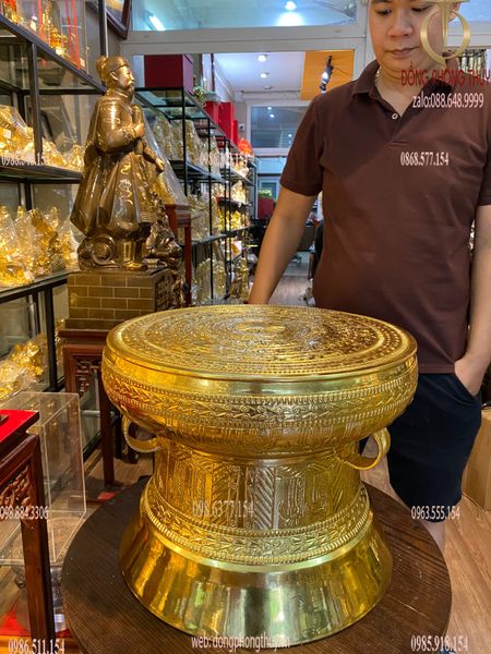 Trống đồng Đông Sơn 50cm nặng 30kg Dát vàng