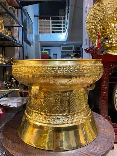 Trống đồng Đông Sơn 50cm nặng 30kg Dát vàng