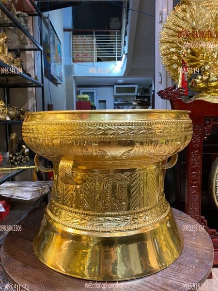 Trống đồng đỏ 60cm nặng 50kg Đông Sơn Dát vàng