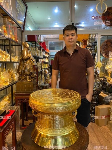 Trống đồng đỏ 60cm nặng 50kg Đông Sơn Dát vàng