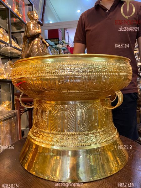 Trống đồng Đông Sơn 50cm nặng 30kg Dát vàng