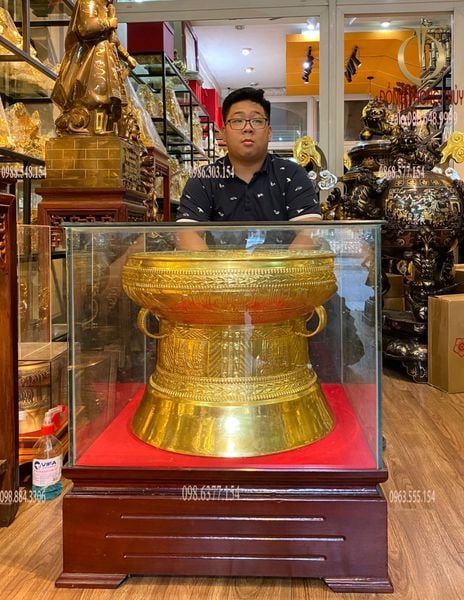 Trống đồng đỏ 60cm nặng 50kg Đông Sơn Dát vàng