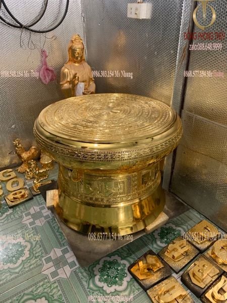 Trống đồng đông sơn đường kính 40cm nặng 20kg dát vàng