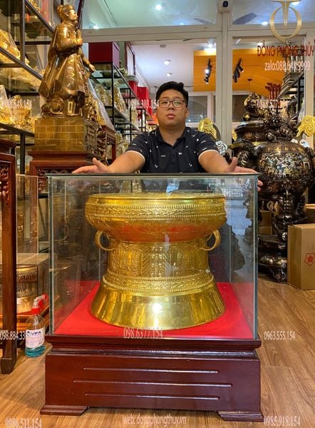 Trống đồng đỏ 60cm nặng 50kg Đông Sơn Dát vàng