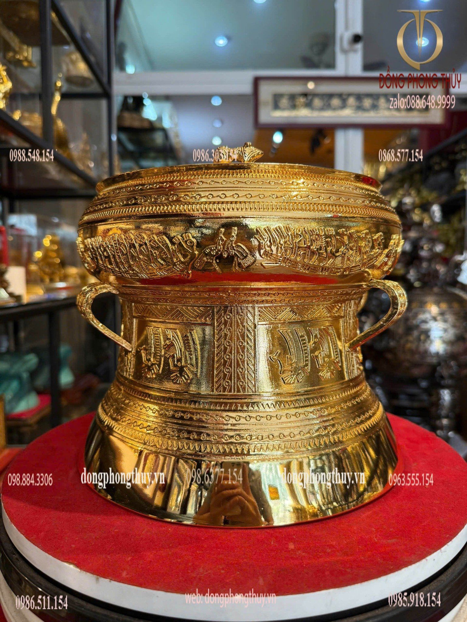 Quả trống đồng Đông Sơn mạ vàng 24k