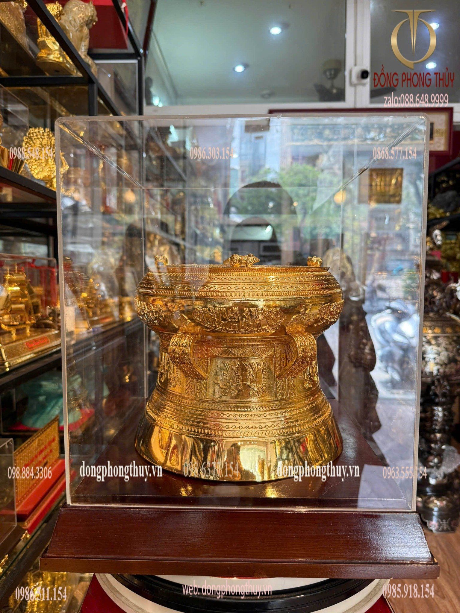 Quả trống đồng Đông Sơn mạ vàng 24k