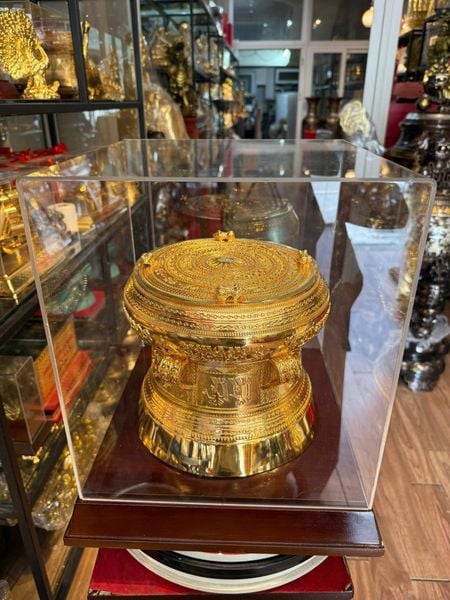 Quả trống đồng Đông Sơn mạ vàng 24k