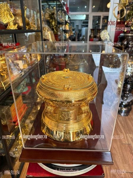 Quả trống đồng Đông Sơn mạ vàng 24k