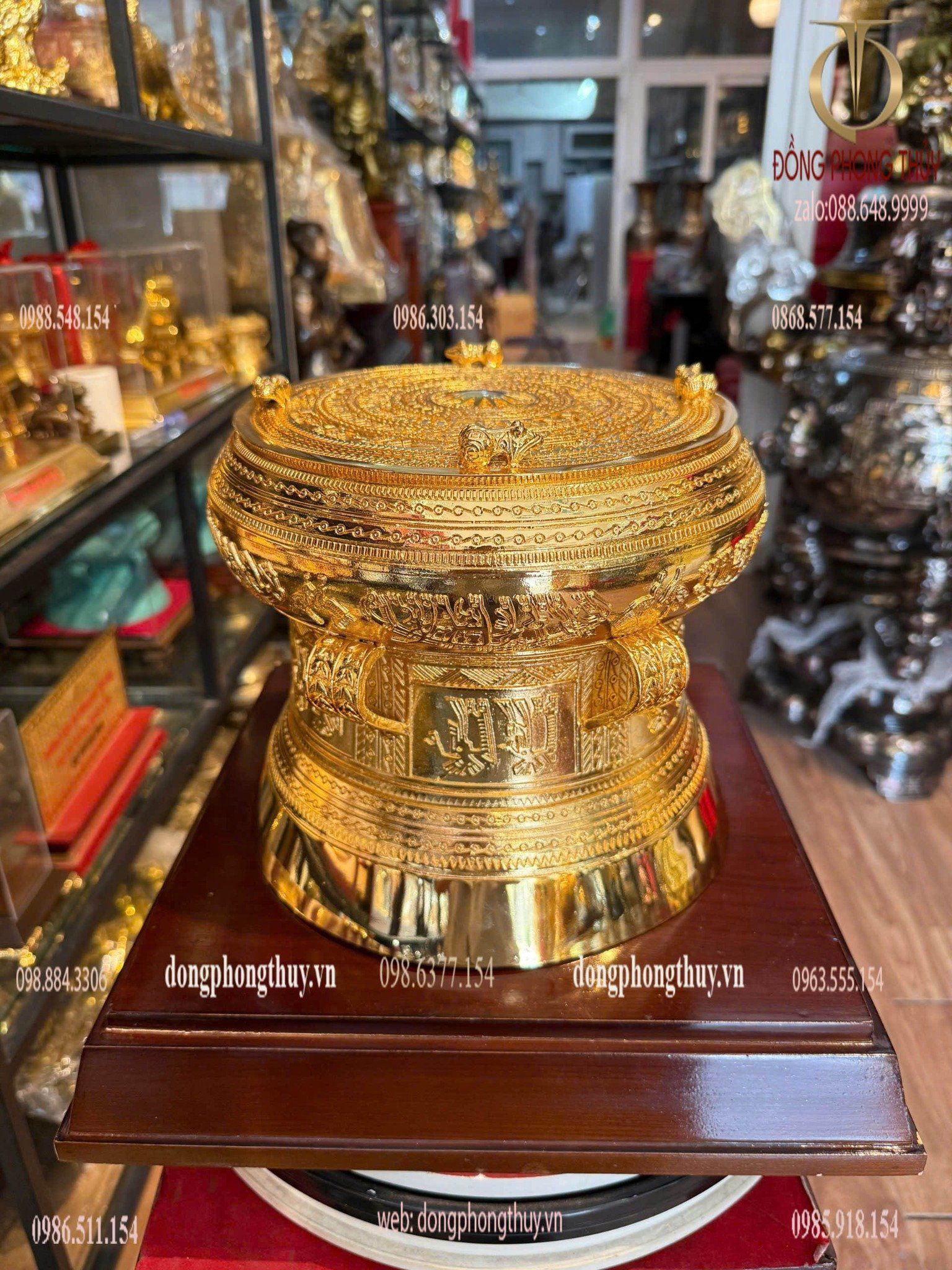 Quả trống đồng Đông Sơn mạ vàng 24k