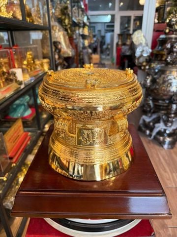 Quả trống đồng Đông Sơn mạ vàng 24k