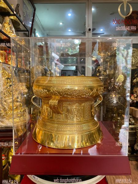 Trống đồng đường kính 30cm dát vàng 24k