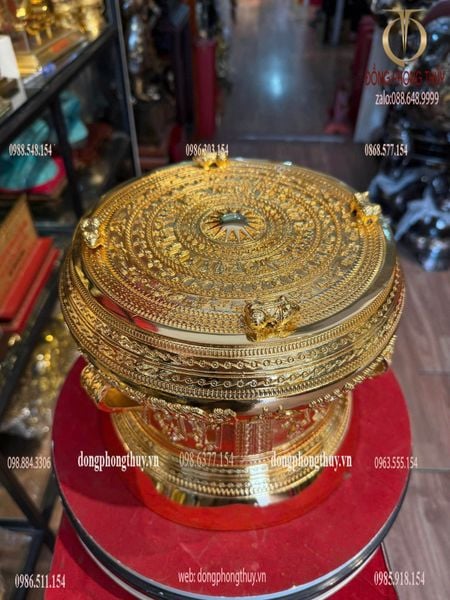 Quả trống đồng Đông Sơn mạ vàng 24k