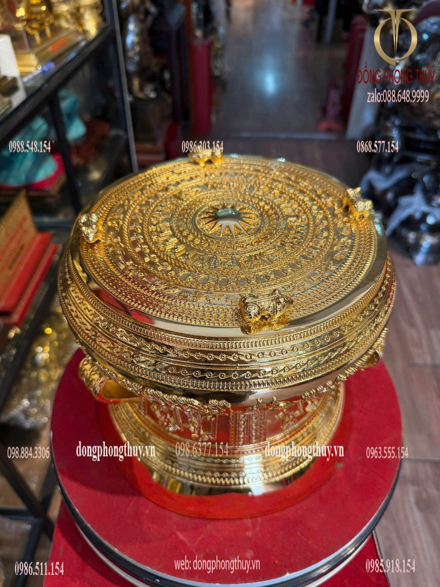 Quả trống đồng Đông Sơn mạ vàng 24k