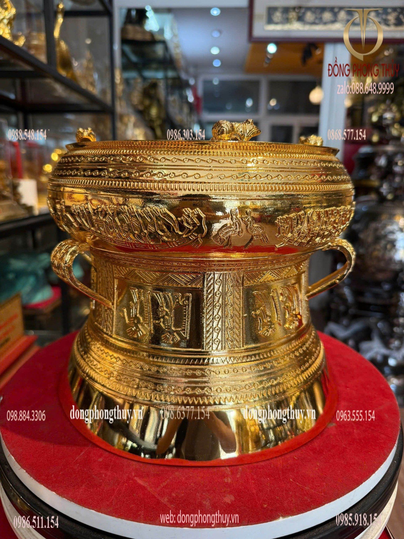 Quả trống đồng Đông Sơn mạ vàng 24k